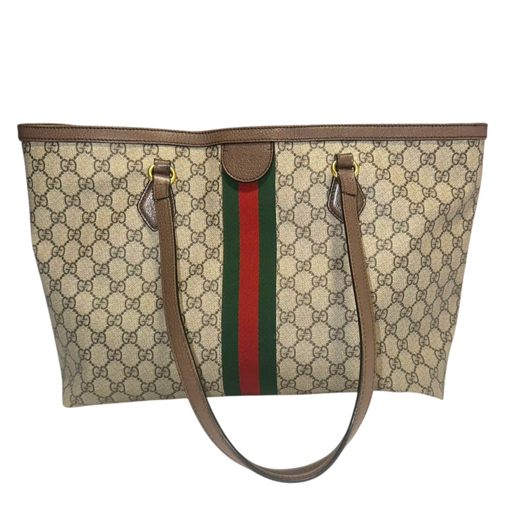 Gucci Ophidia GG Supreme Canvas Tote Bag Brown Green Red Stripe - Picture 7 of 16